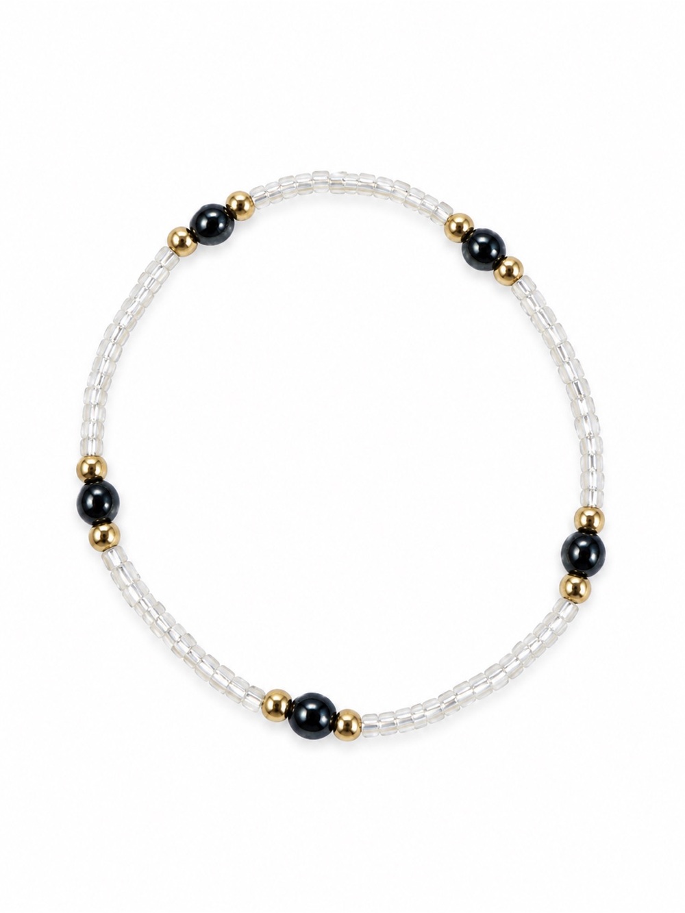 Delicate Beaded Stretch Bracelet in Black and Gold